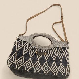Myra Bag Black & Cream Geometric Crossbody Tote